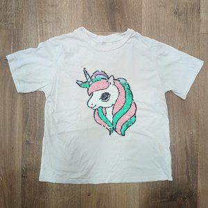 H&M girl white unicorn t shirt size 8/10